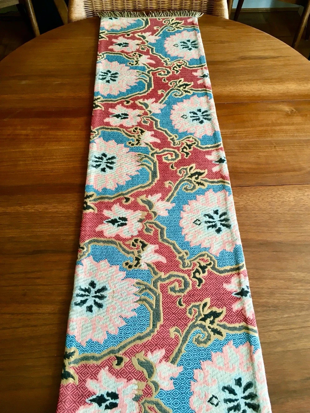 Vintage 90’s Clarence House Reversible Table Runner w Metallic Trim